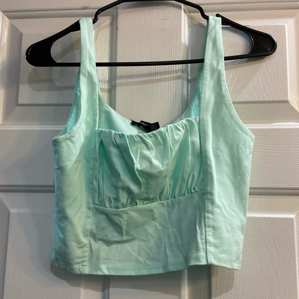 Forever 21 Green Ruched Crop Tank Top